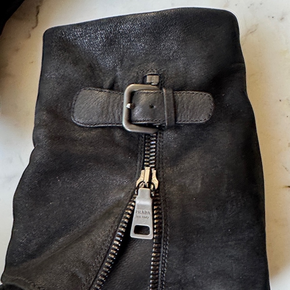 Prada Black Suede Wedge Ankle Boots - Picture 3 of 7